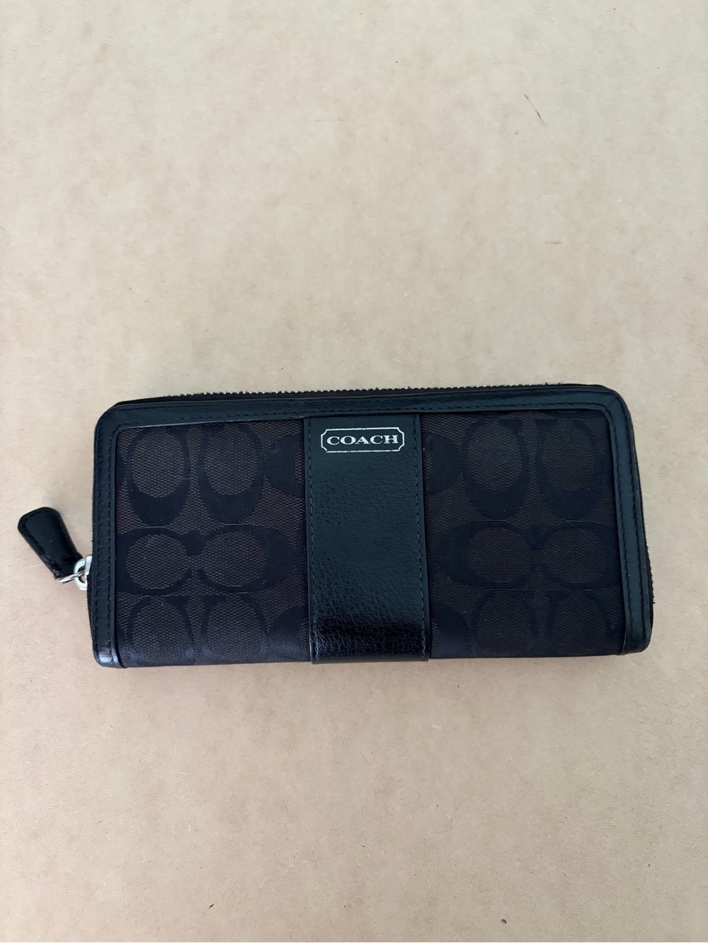 Coach Brown and Black Signature Zip Wallet